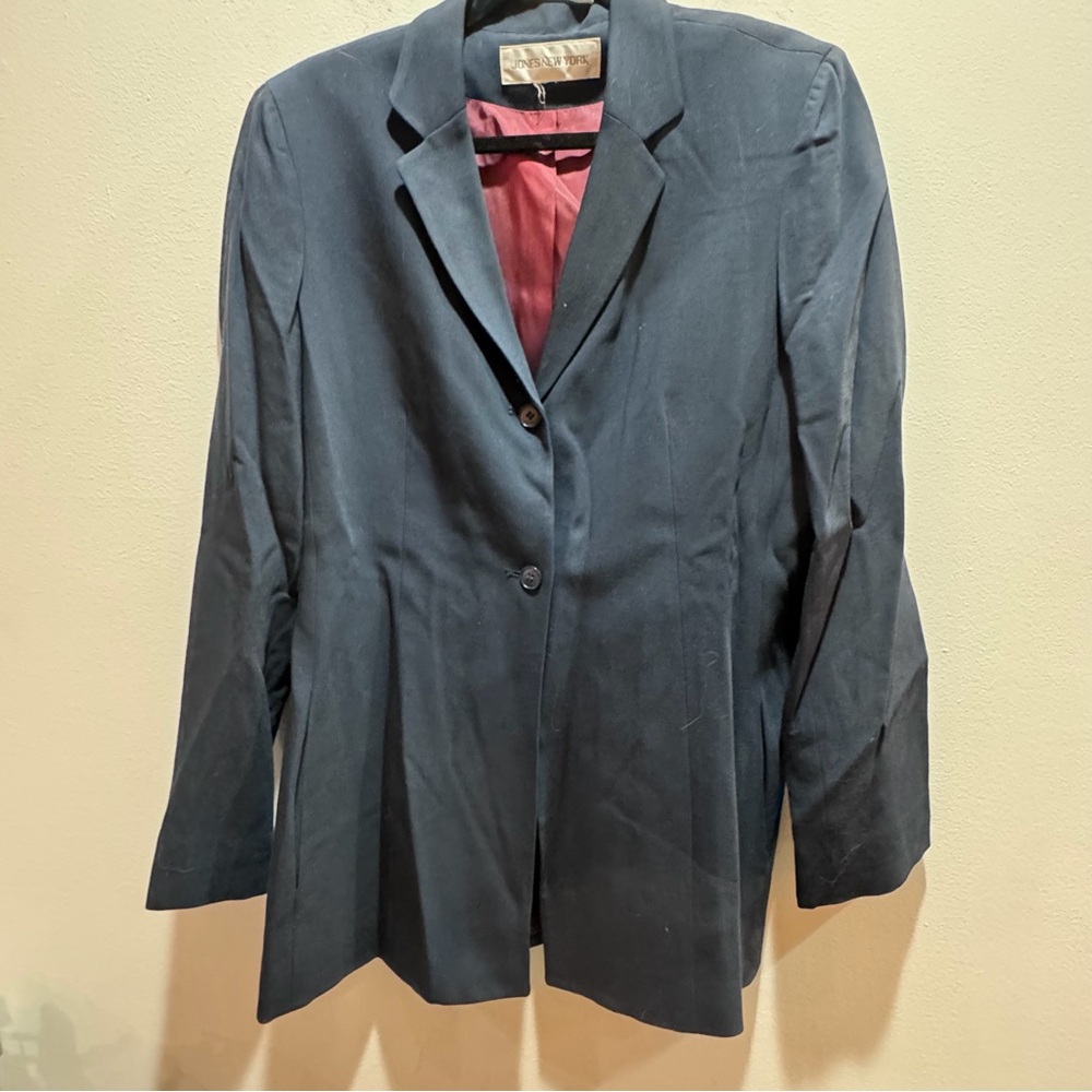 Jones New York Navy Blazer with Burgundy Lining